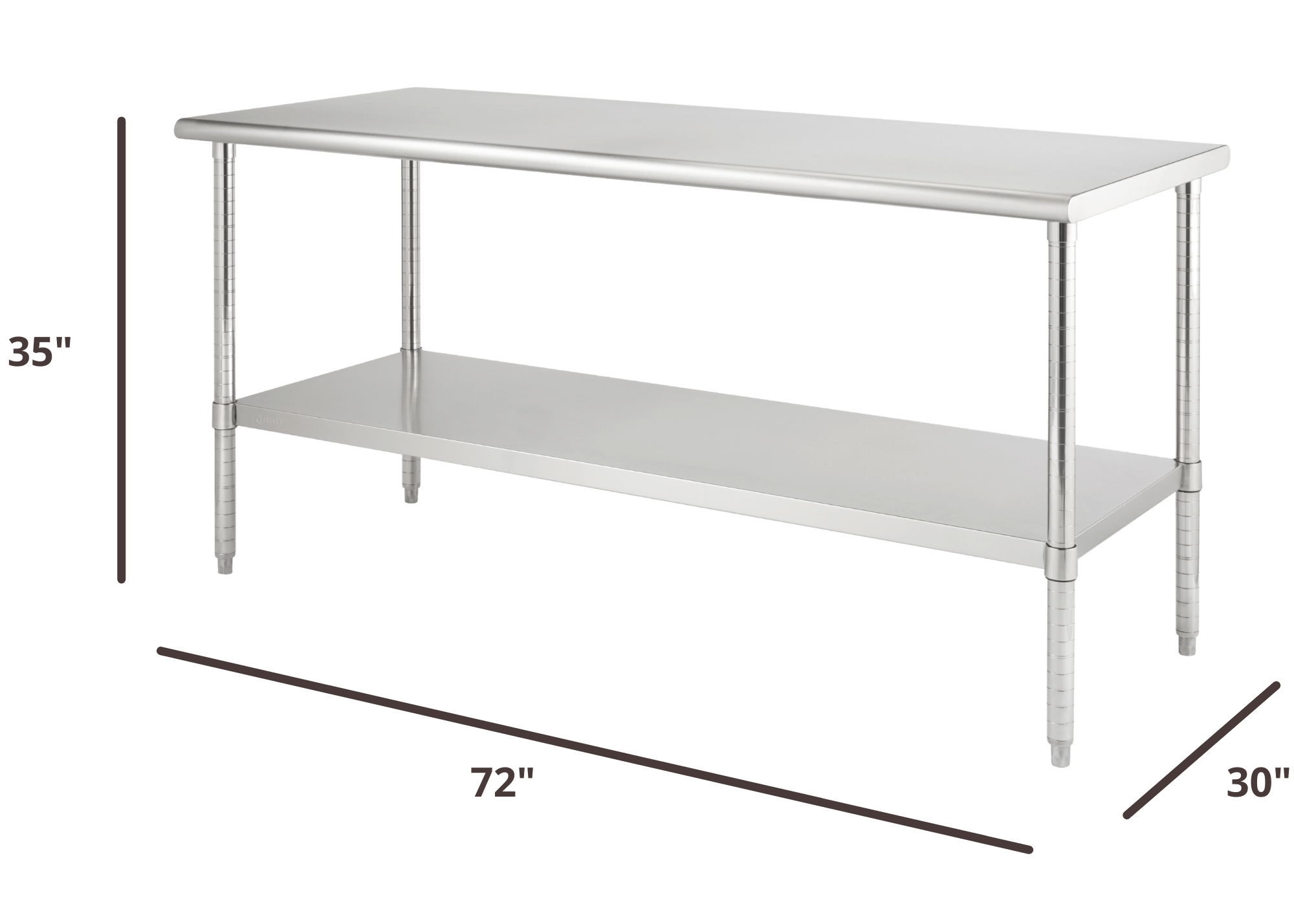 72 inches wide by 30 inches deep stainless steel prep table