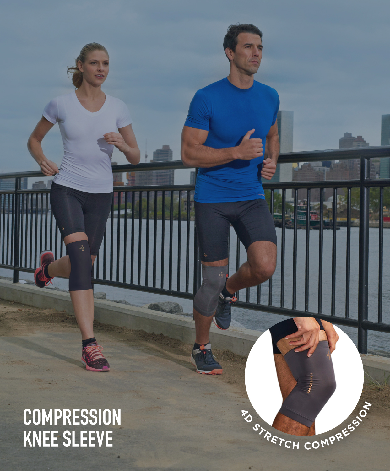 Two runners wearing Tommie Copper Compression Knee Sleeves