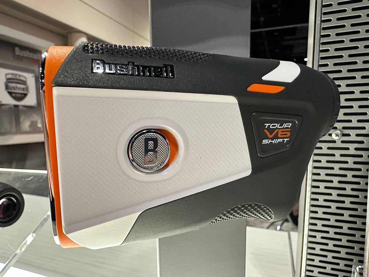The new Bushnell Tour V6 Shift golf laser rangefinder on display at the PGA Show