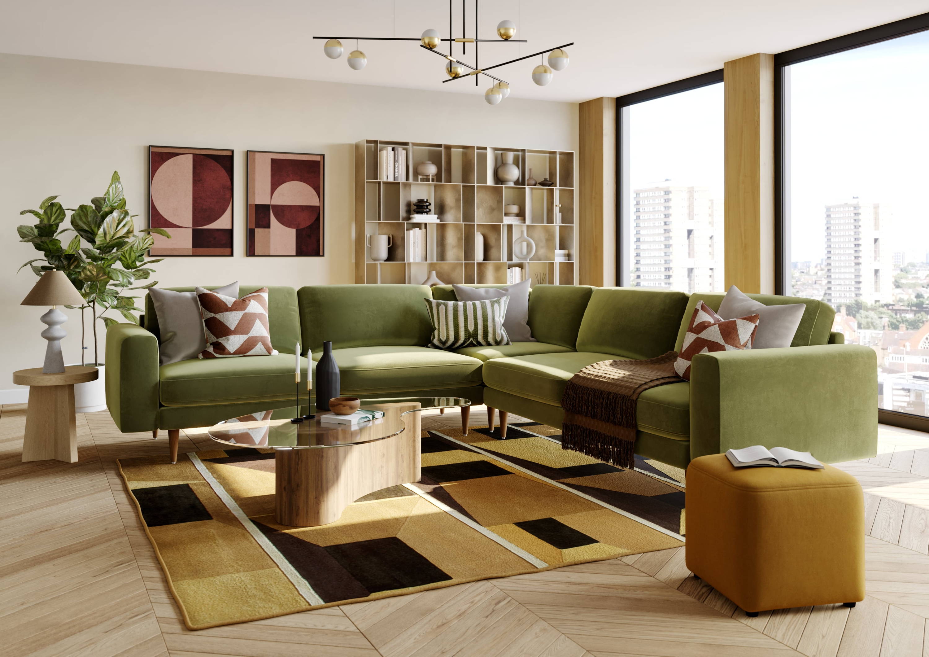 olive green corner sofa