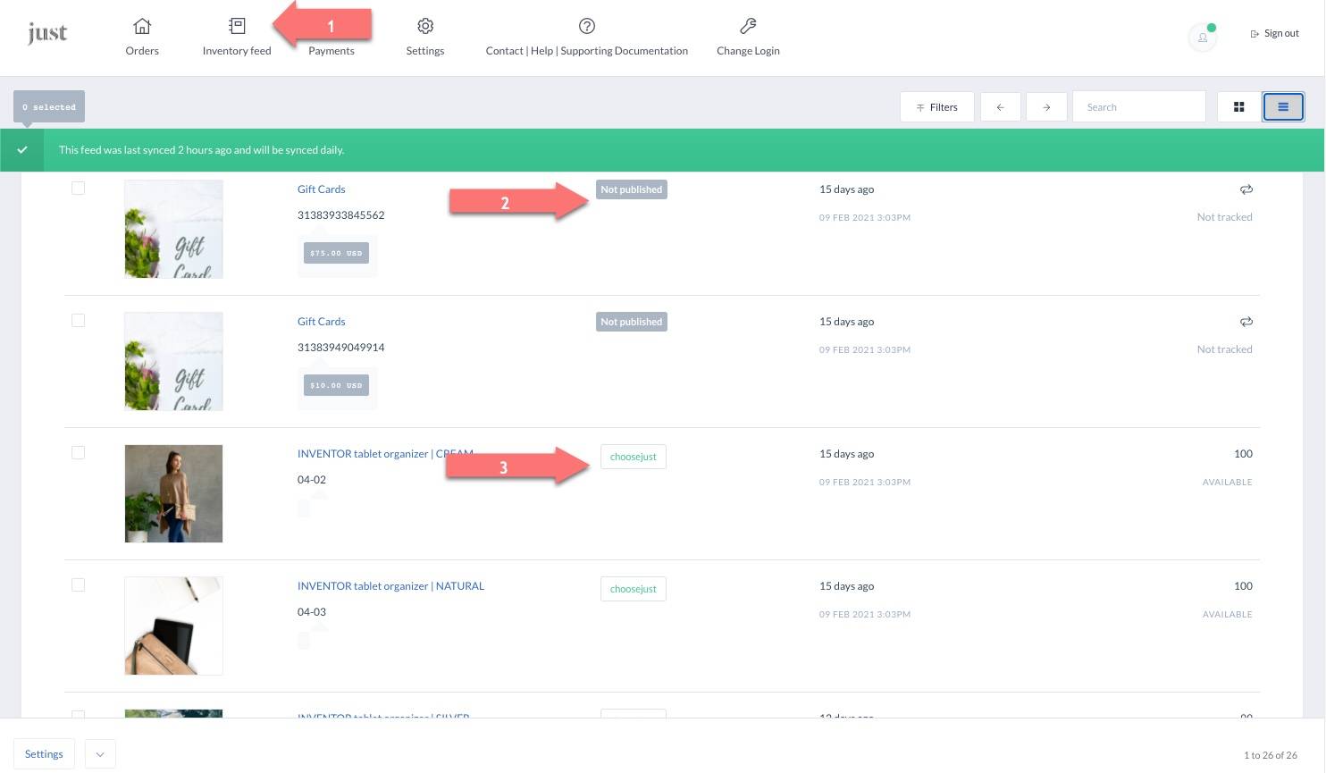 Just Creator Portal Inventory Feed Management