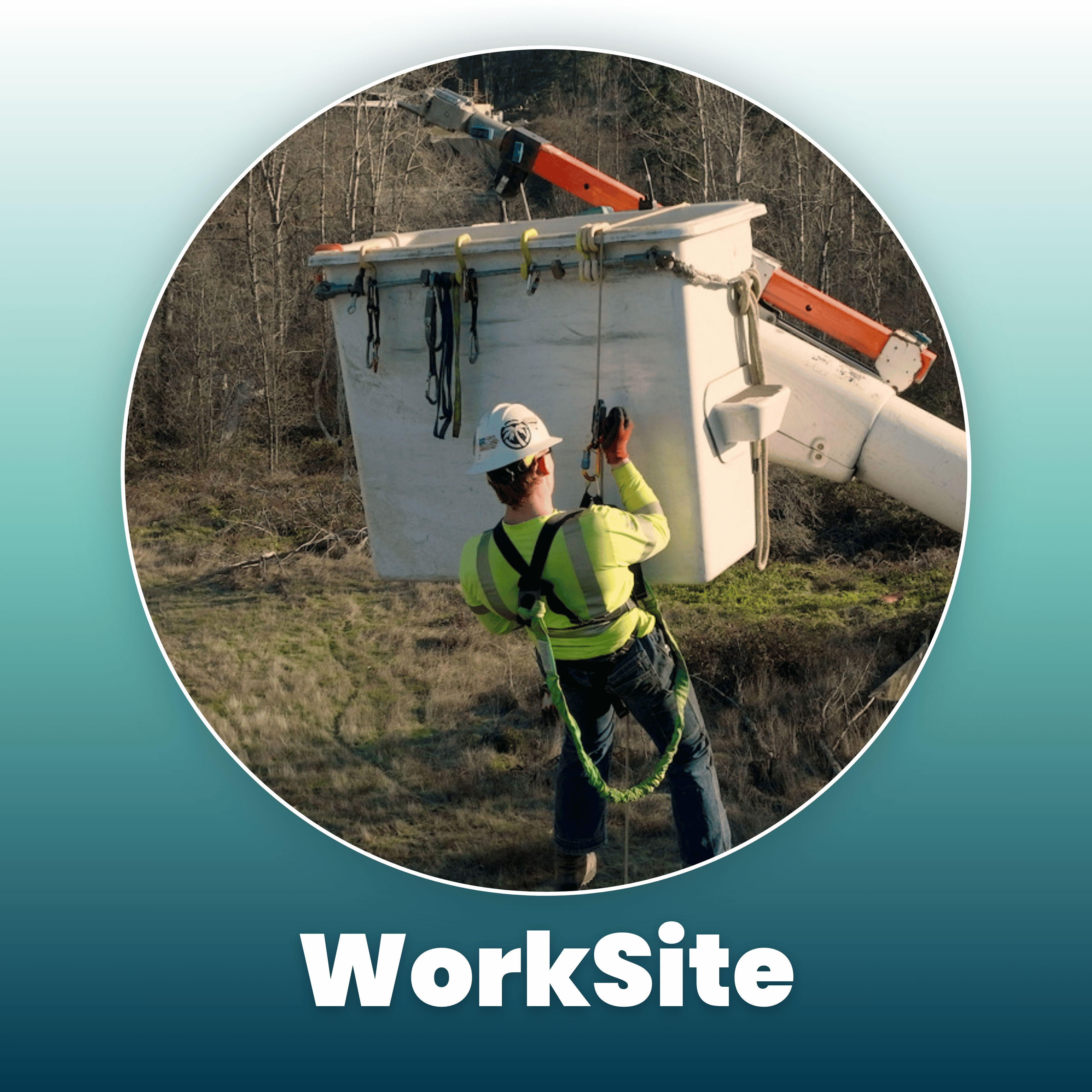 Worker in safety gear lifting equipment on a worksite.