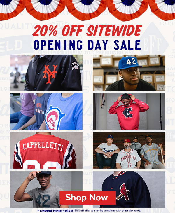 20% Off Sitewide - Opening Day Sale [VIntage Sportswear] [Wool Ballcaps] [Authentic Jackets] [NFL Jerseys] [Replica Jerseys] [Hoodies] [MLB] [NFL] [Negro League Baseball]