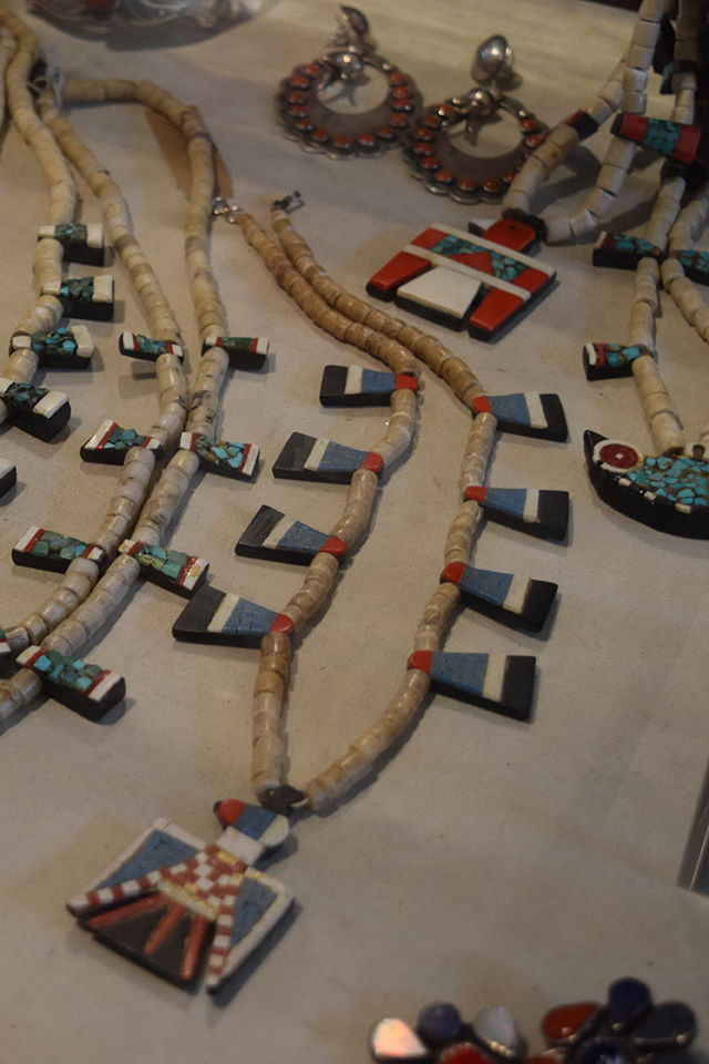 A beautiful display of Thunderbird necklaces during the trunk show