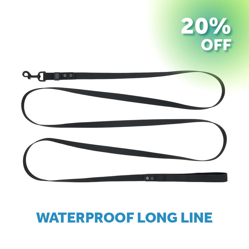 Waterproof long line dog leash with 20% off promotion.
