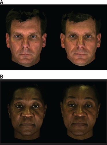 Four facial expressions of two individuals, two male and two female.