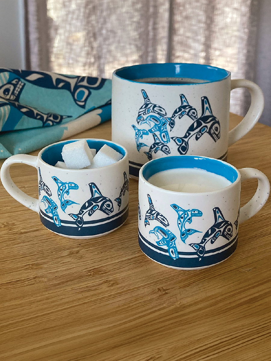 Orca Family Ceramic Espresso Mugs by Paul Windsor, Haisla, Heiltsuk