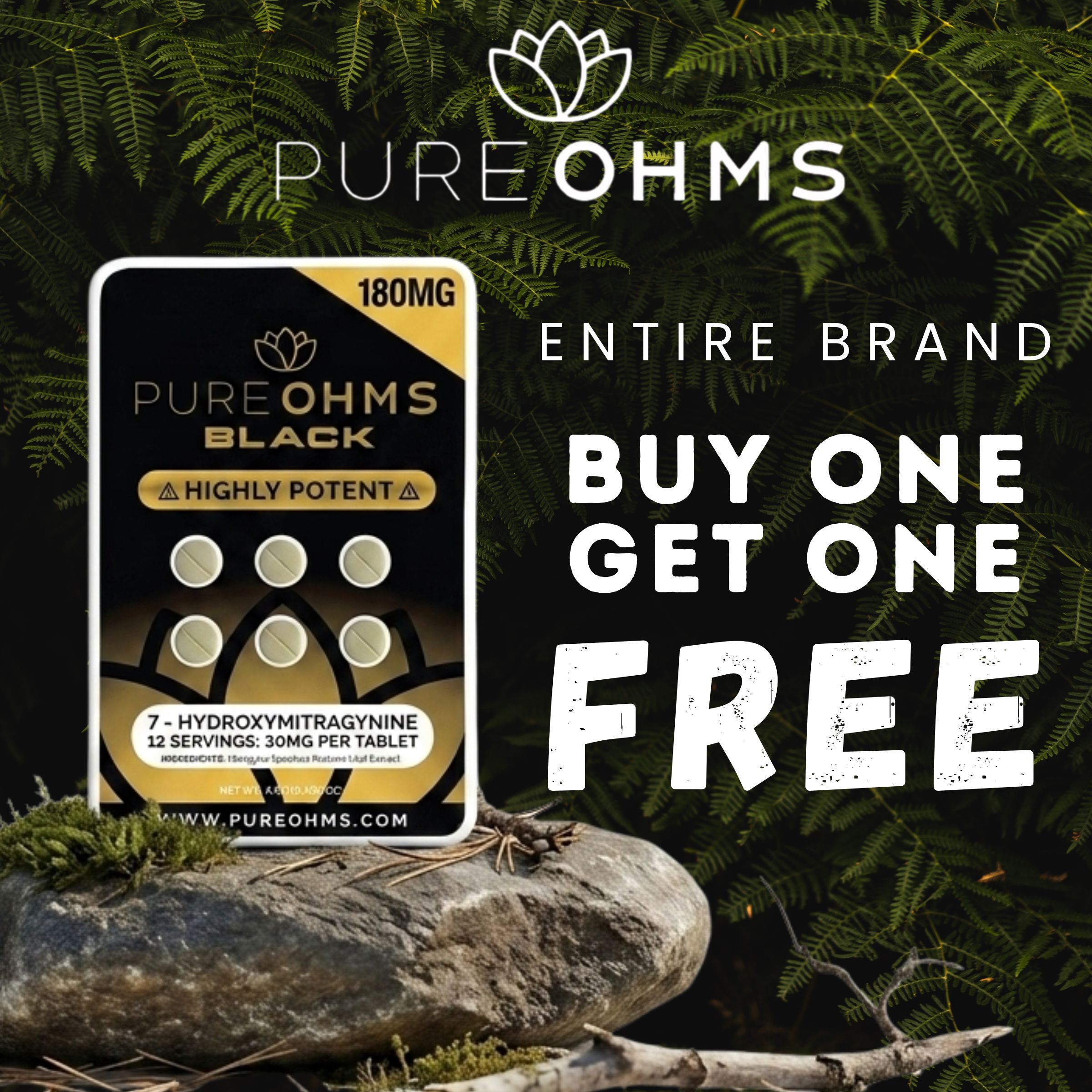 Promotional image for Pure Ohms Black: Buy one, get one free offer.