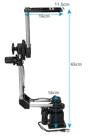 Diagram of a robotic arm with labeled dimensions.