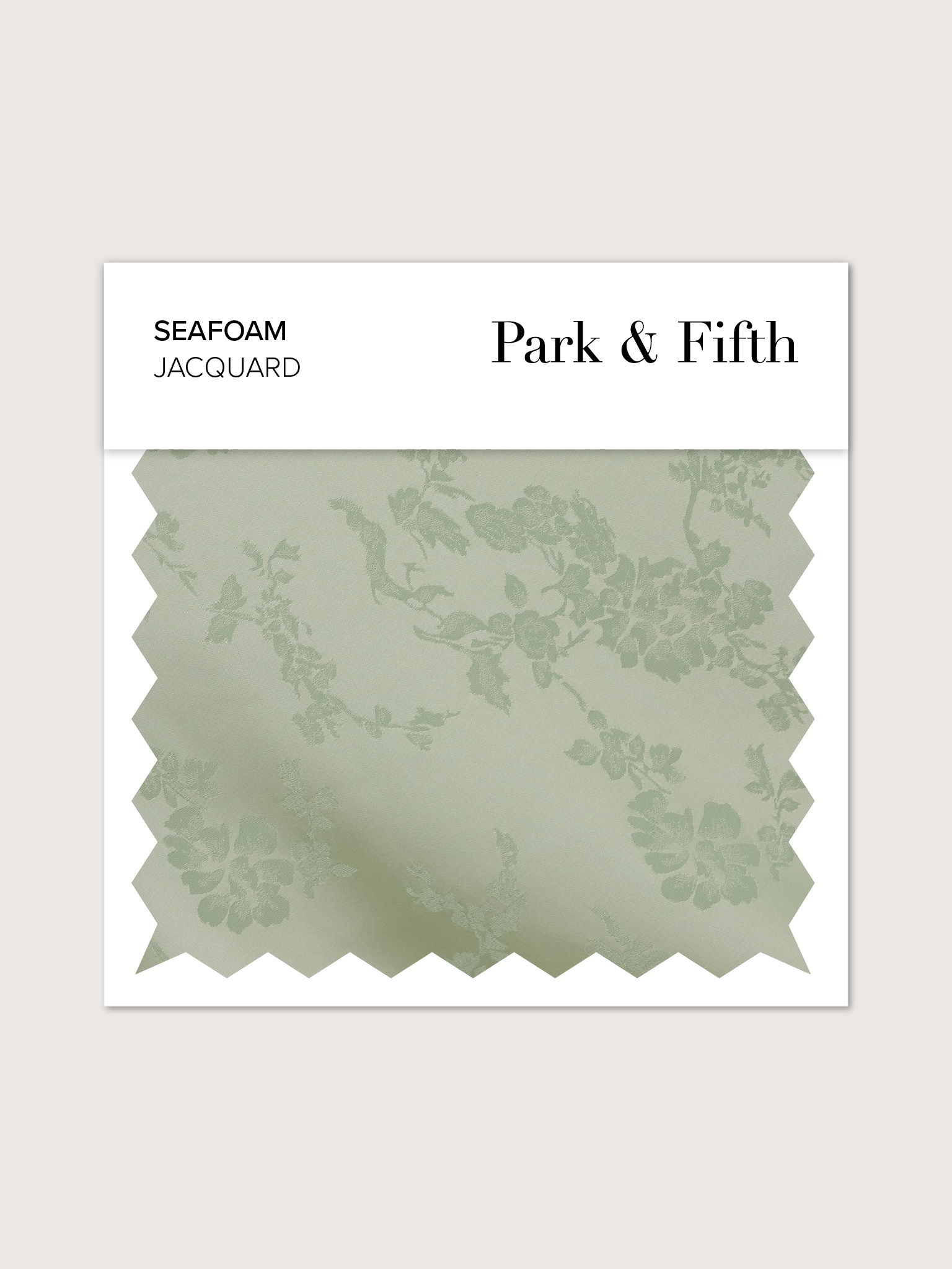 Seafoam jacquard fabric swatch with floral pattern.