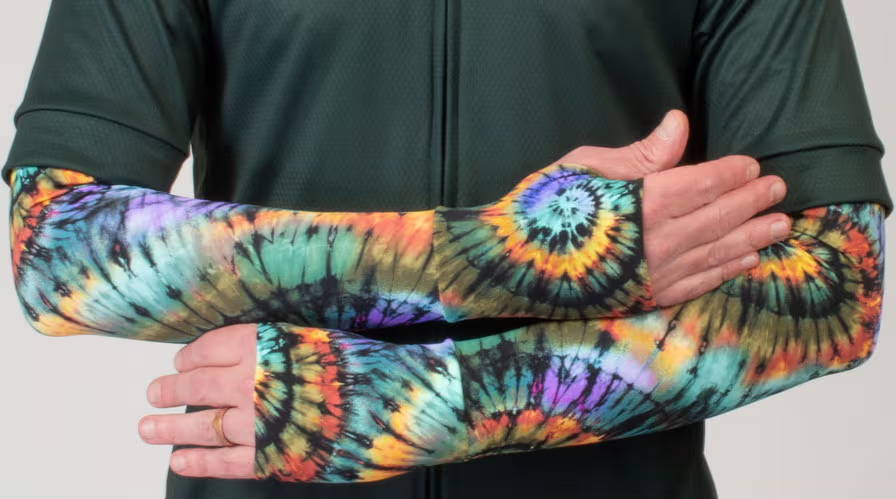 Tie Dye arm cooling sleeves with UPF 50+ fabric