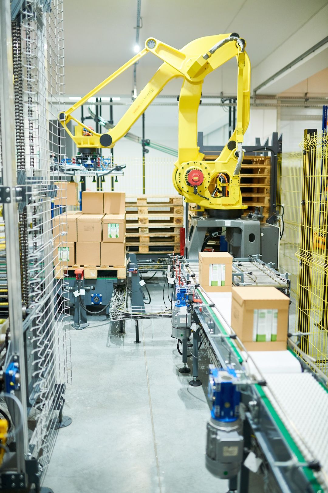 Robotic Palletizing Arm moving products between zones
