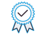 An icon of a rosette with a checkmark in the center