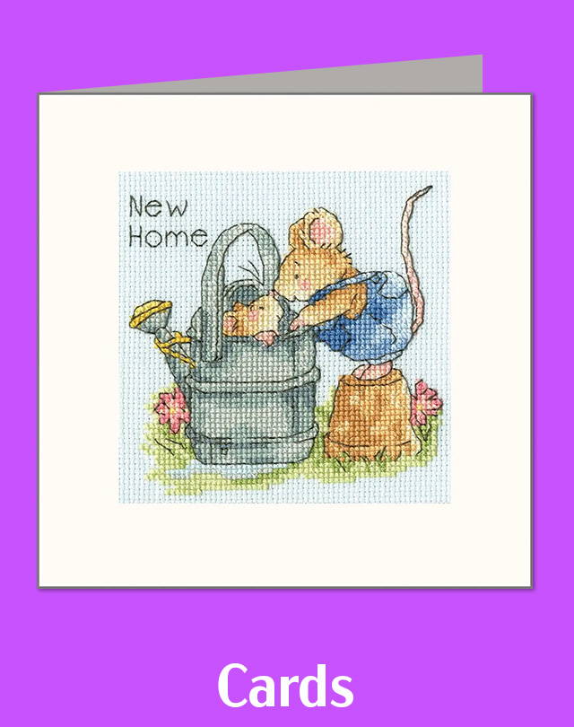 Text: Cards. Image: Bothy Threads Welcome Home Greeting Card Counted Cross-Stitch Kit.