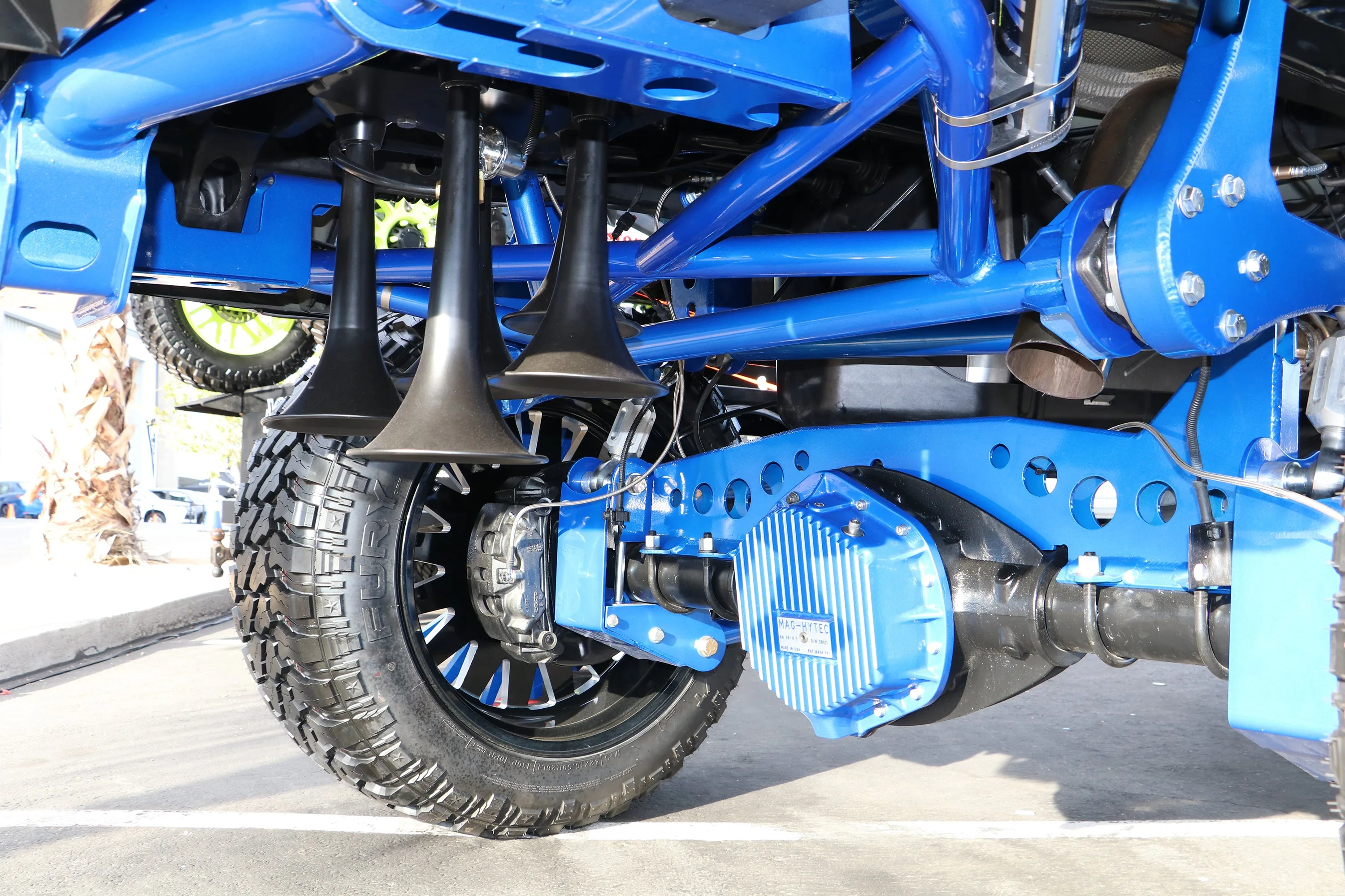 Exterior or profile angle of Drivelines Plus's 2017 Chevy Silverado 2500HD showing HD truck stance with Katrina train horn install context, HornBlasters gallery photo 2