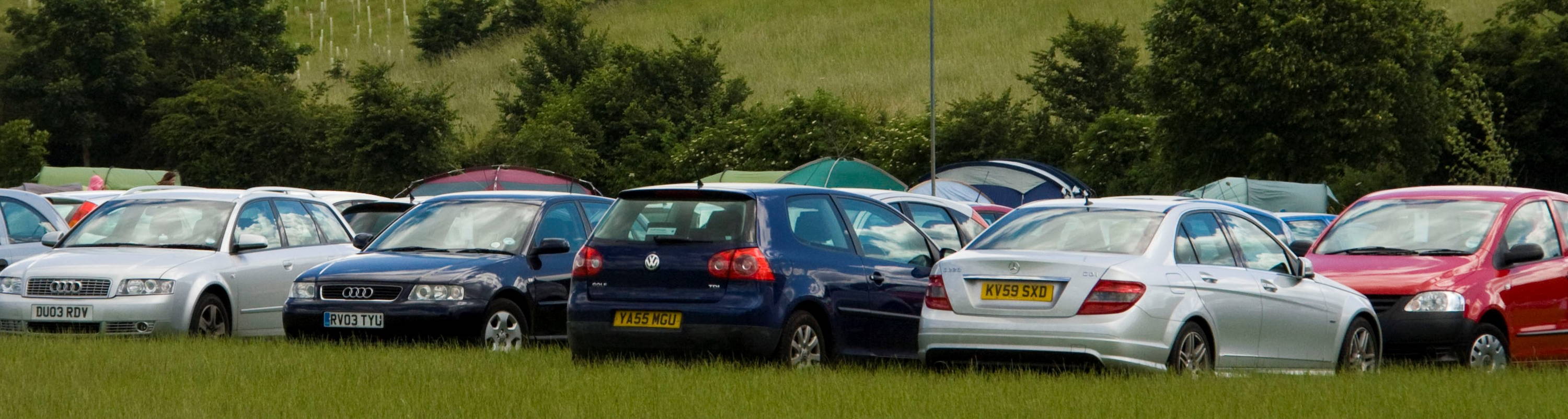 Visitors' parking on Temple Island Meadows during  Henley Royal Regatta