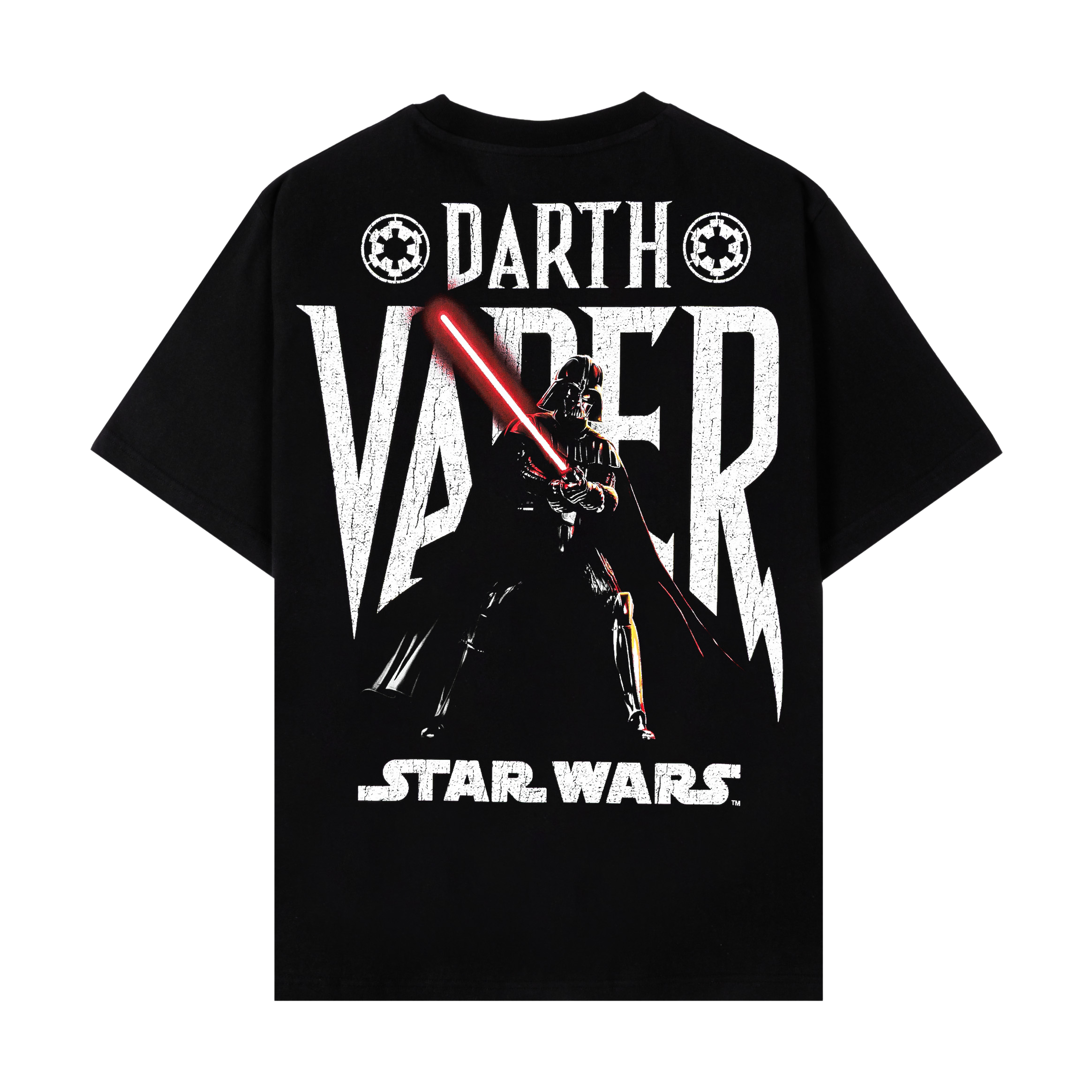 Black t-shirt featuring Darth Vader and Star Wars graphics.