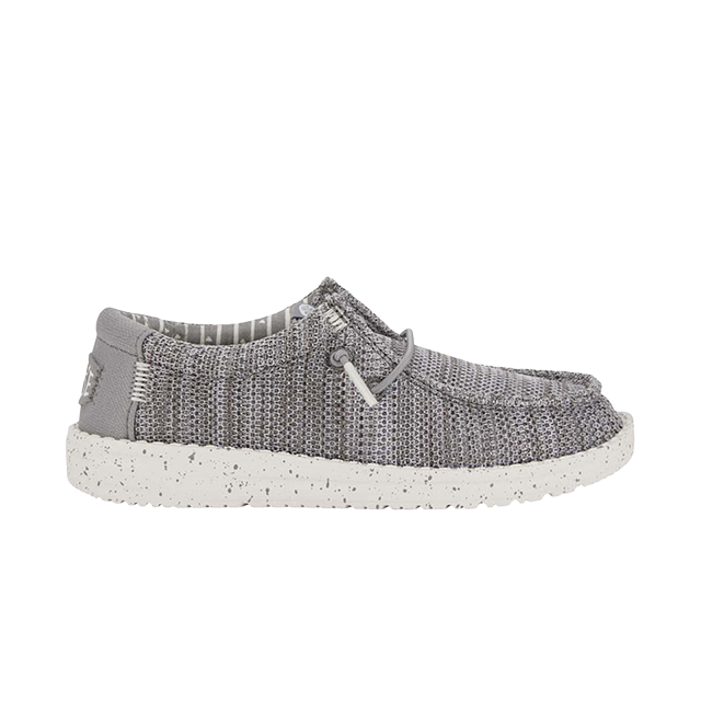 Gray woven casual shoe with a white sole.