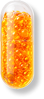 Orange gelatin capsule filled with small bubbles.