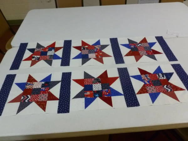 Six blocks with stars and sashing strips in between