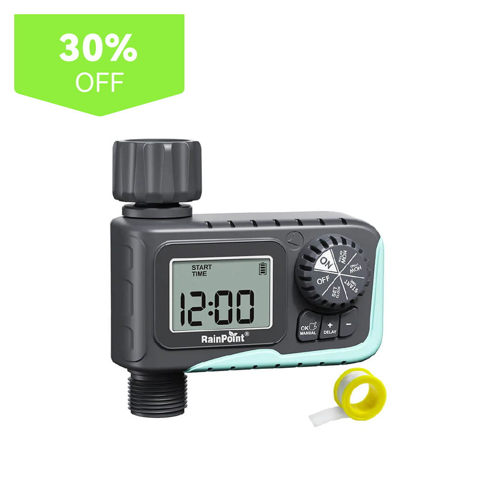 Digital timer with dial, displaying time; green 