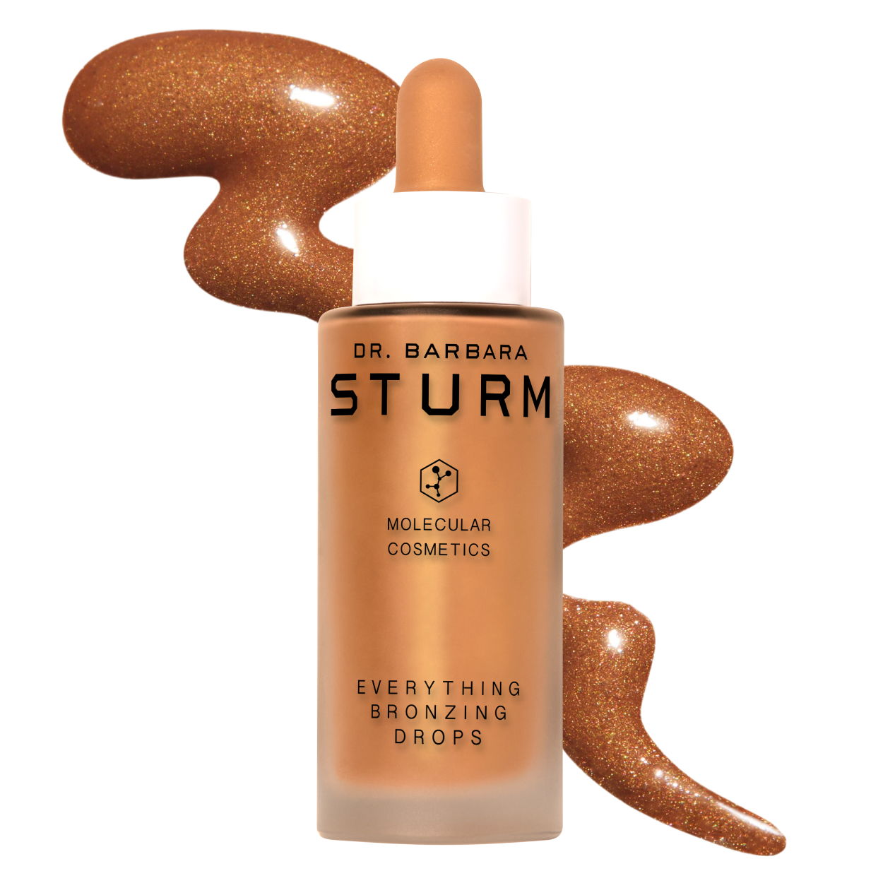 Bottle of Dr. Barbara Sturm bronzing drops with liquid splashes.