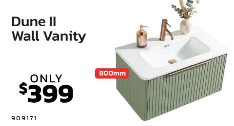 Dune II Wall Vanity priced at $399, featuring a modern design.