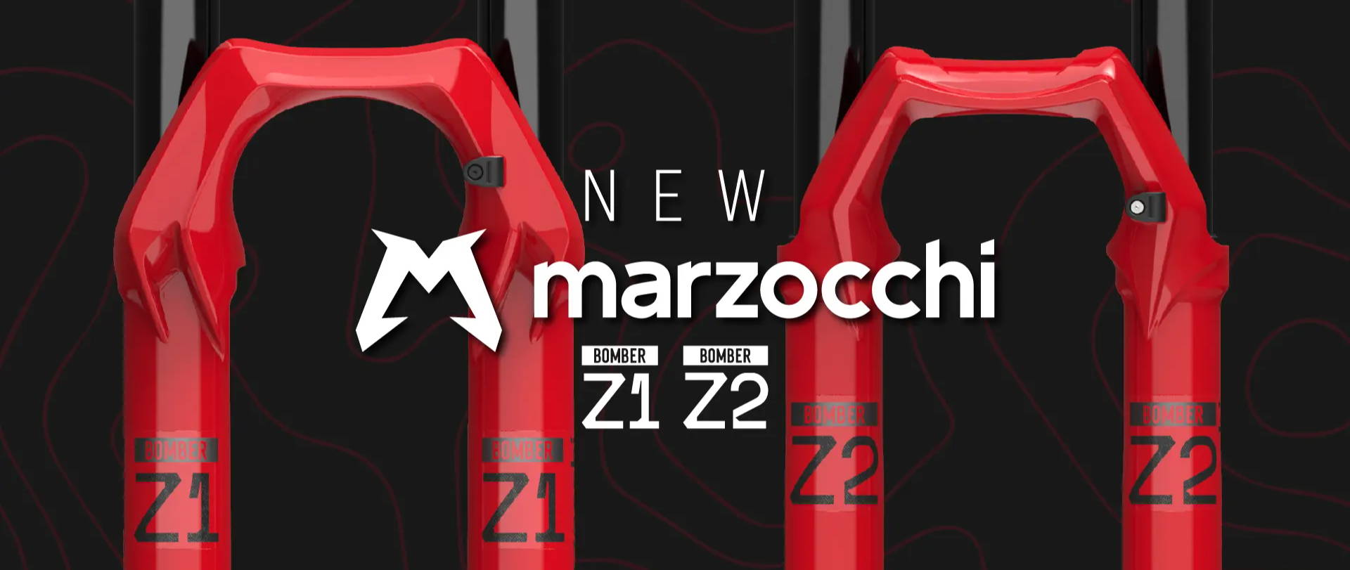 Marzocchi Bomber Z1 and Z2 Mountain Bike Forks against black background