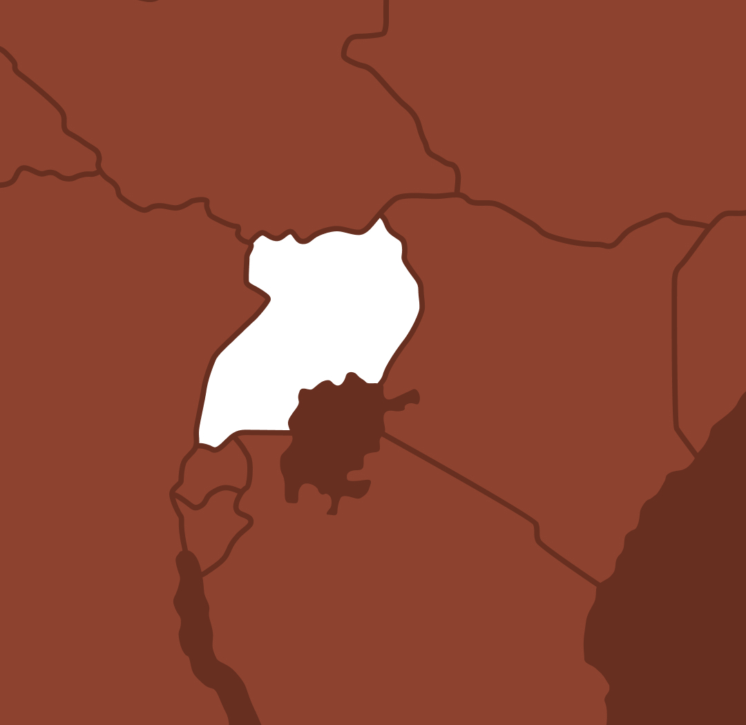 Map highlighting Uganda in white among surrounding countries.