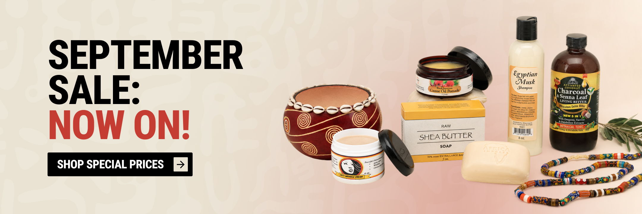 September sale banner featuring various beauty products.