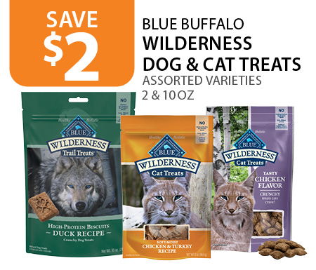 $2 off BLUE Buffalo Wilderness Dog & Cat Treats 2 &10oz