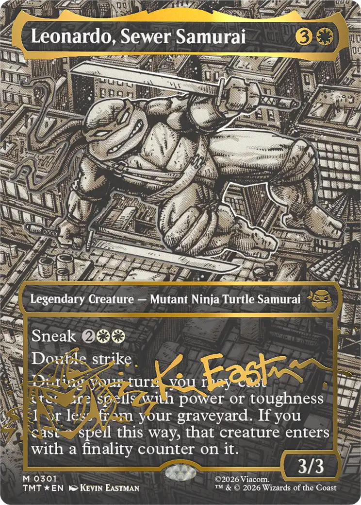 Leonardo, Sewer Samurai card with abilities and artwork.