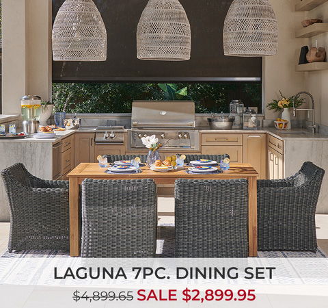Outdoor dining set with table and chairs, featuring a sale price.