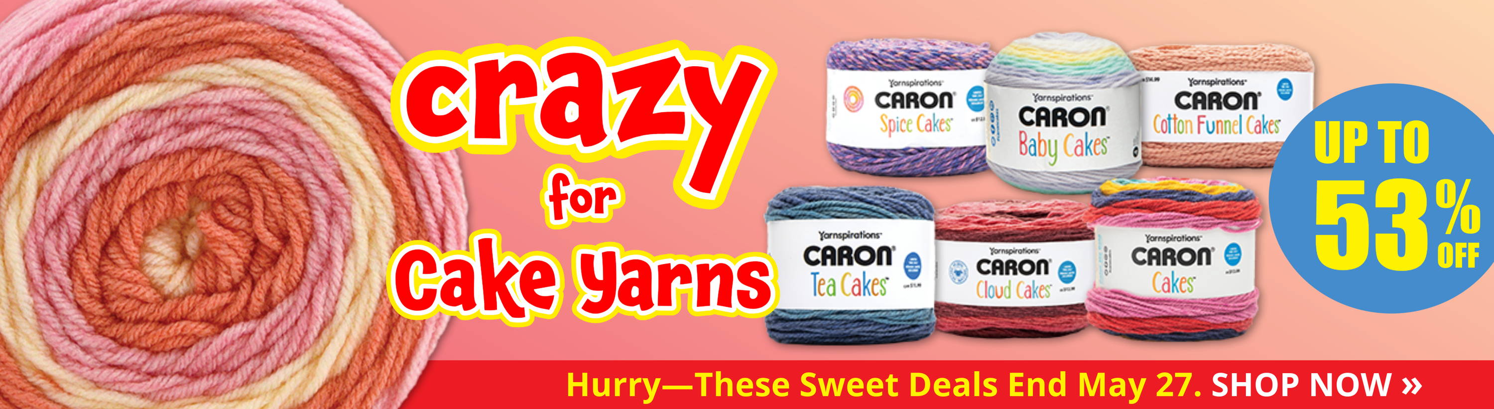 Crazy for Cake Yarns Sale — Up to 53% off Cake Yarns until May 27. Image: Assorted Caron Cake Yarns.