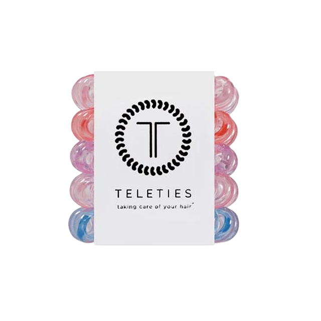 Pack of colorful hair ties with Teleties branding.