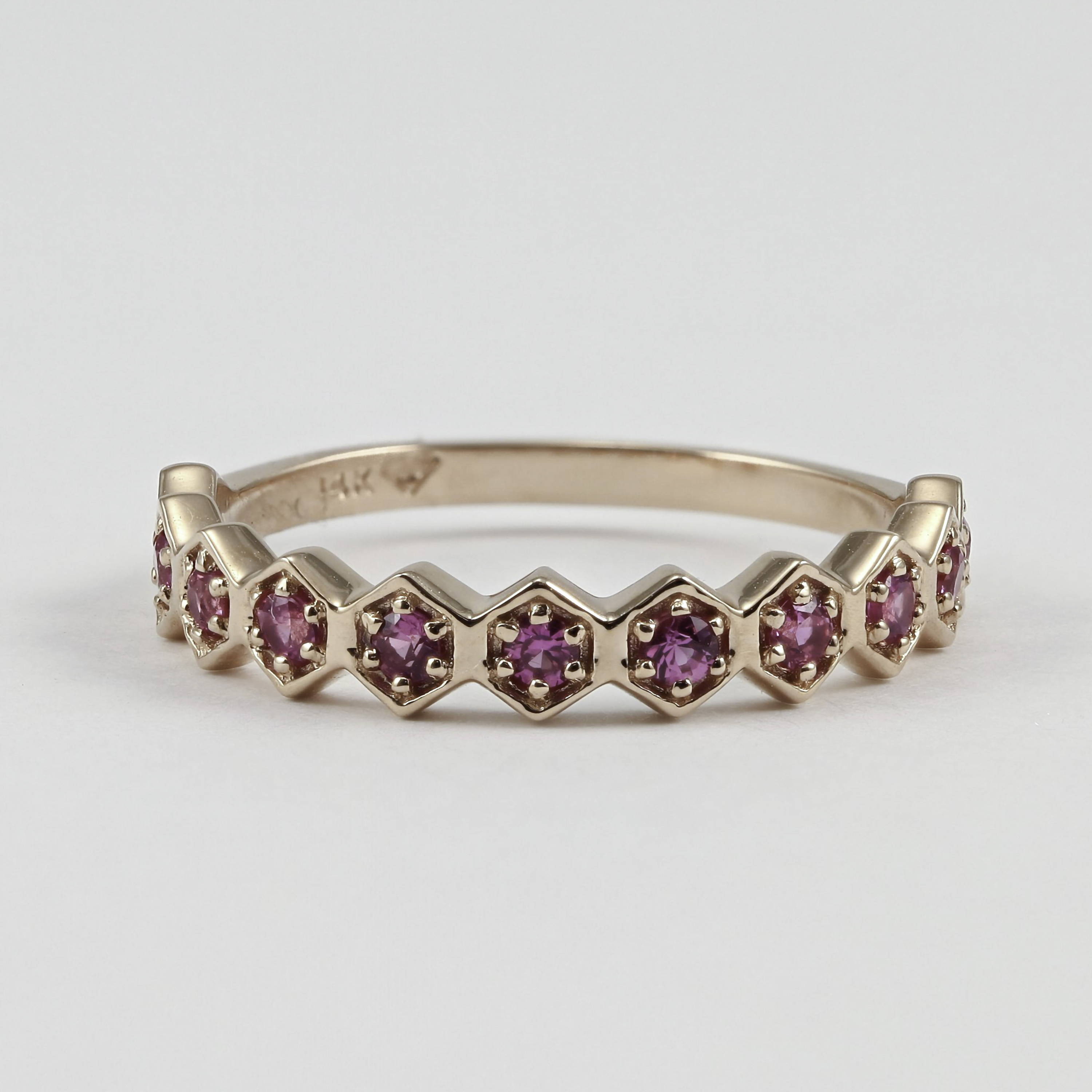 pink sapphire hexagonal stacking ring