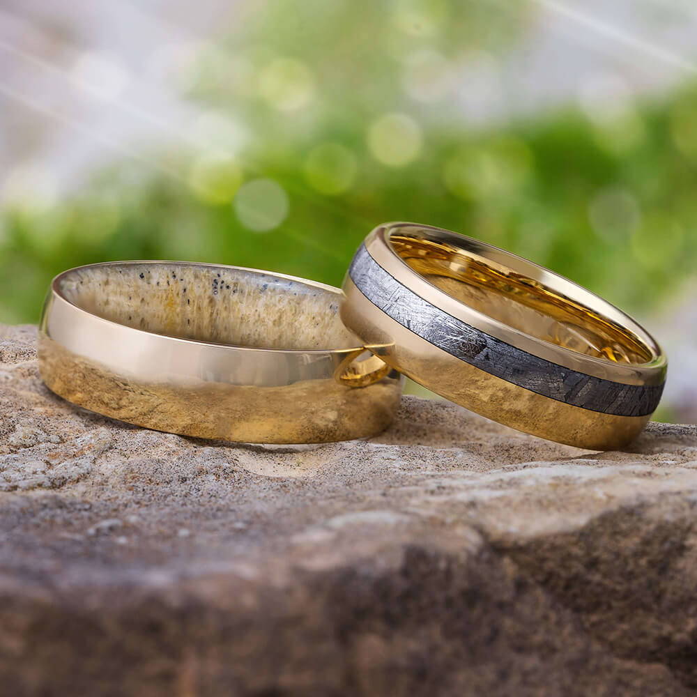 Yellow Gold Wedding Bands with Unique Materials
