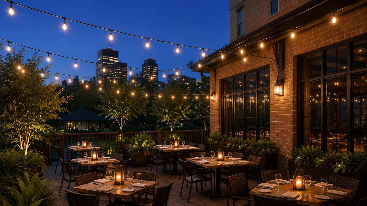 Restaurant side patio lighting