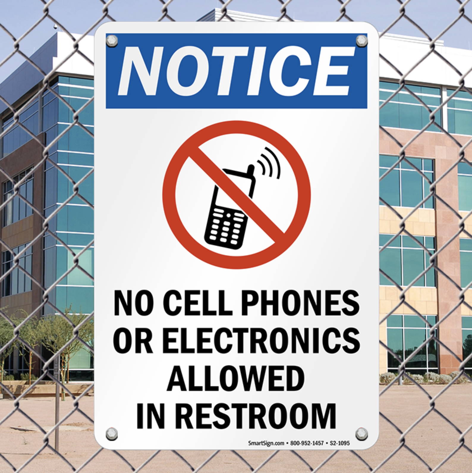 no cell phones or electronics allowed in restroom sign Mission Darkness faraday cage used to block signals in bathroom