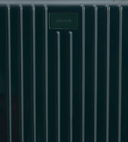 A dark, ribbed surface with a small label or logo.