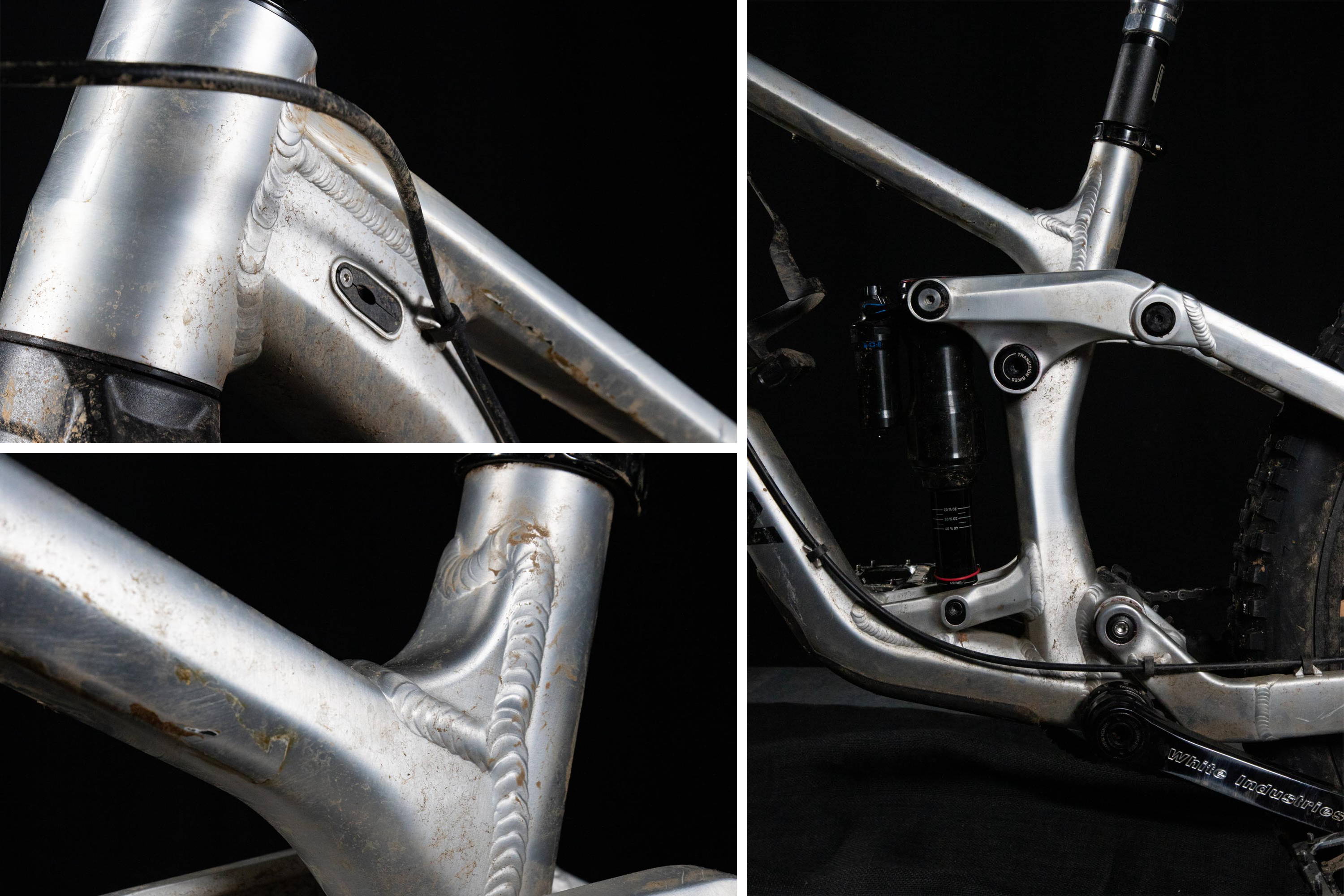 detail of welds on a transition patrol alloy raw mountain bike