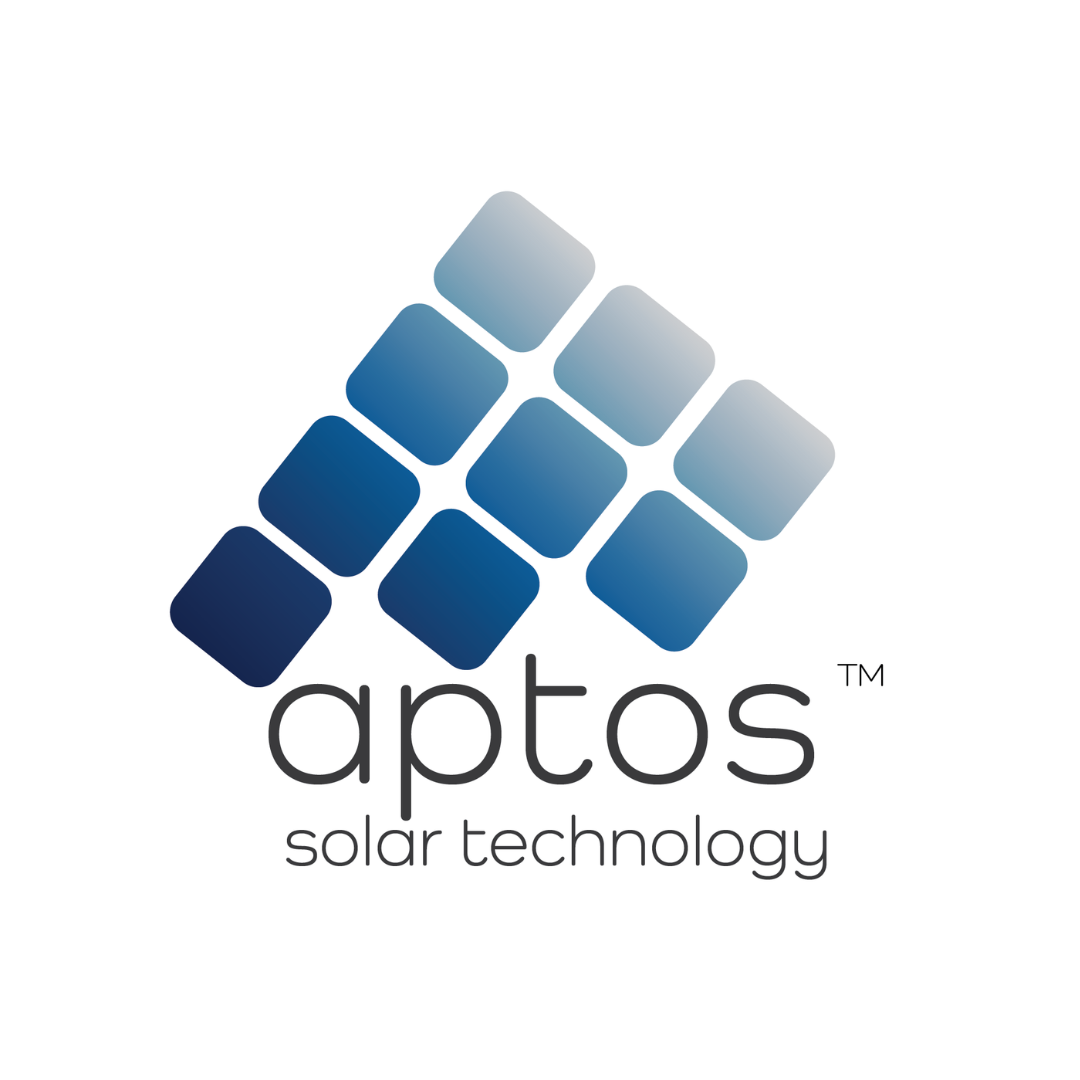 Logo of Aptos Solar Technology featuring blue squares and text.