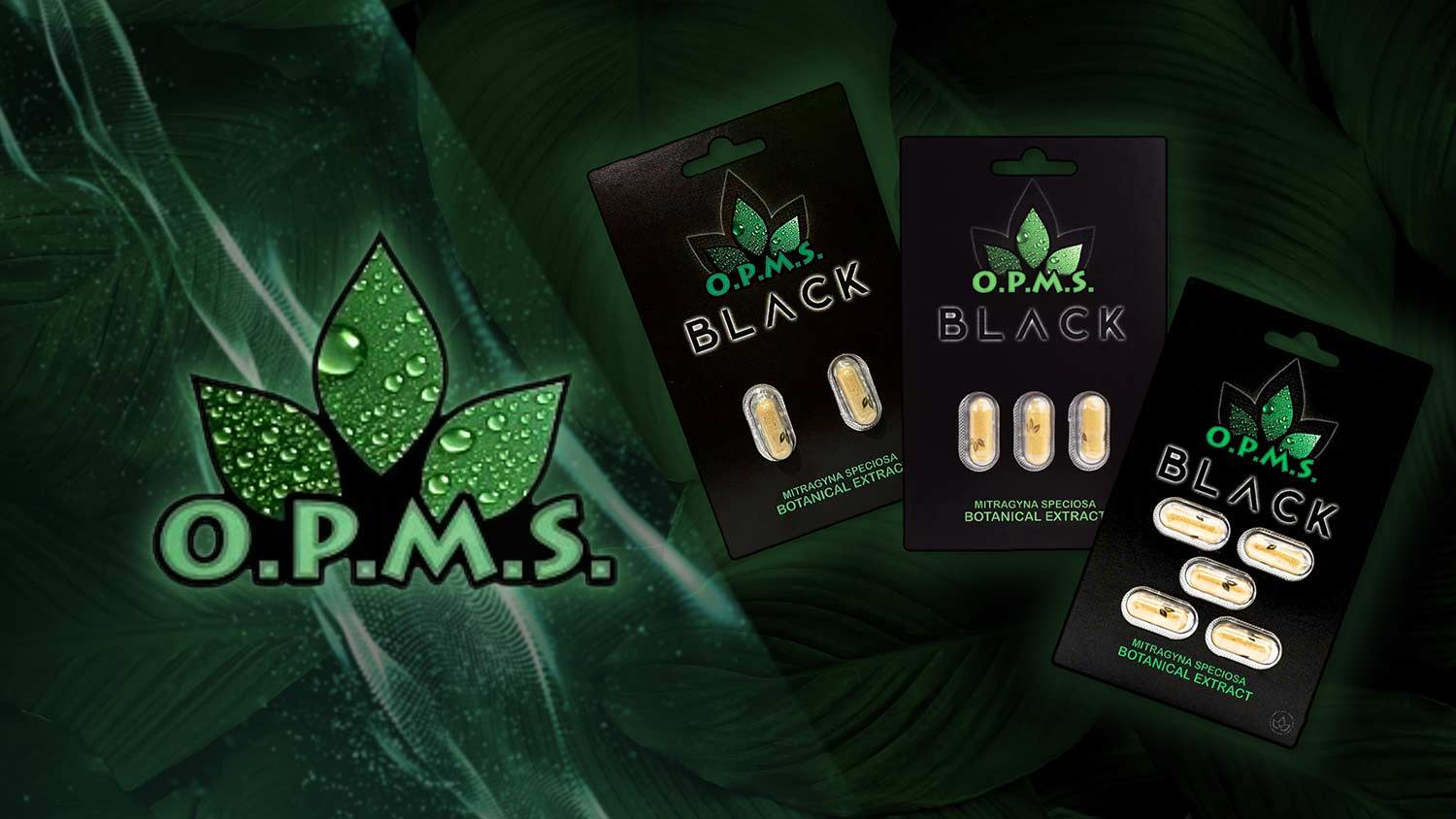 OPMS Black Kratom Extract Capsules 2ct. 3ct. and 5ct. Banner