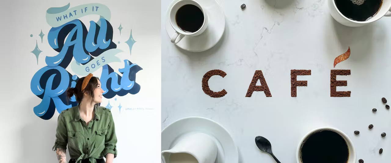 Marley Soden and the Café logo she made out of coffee