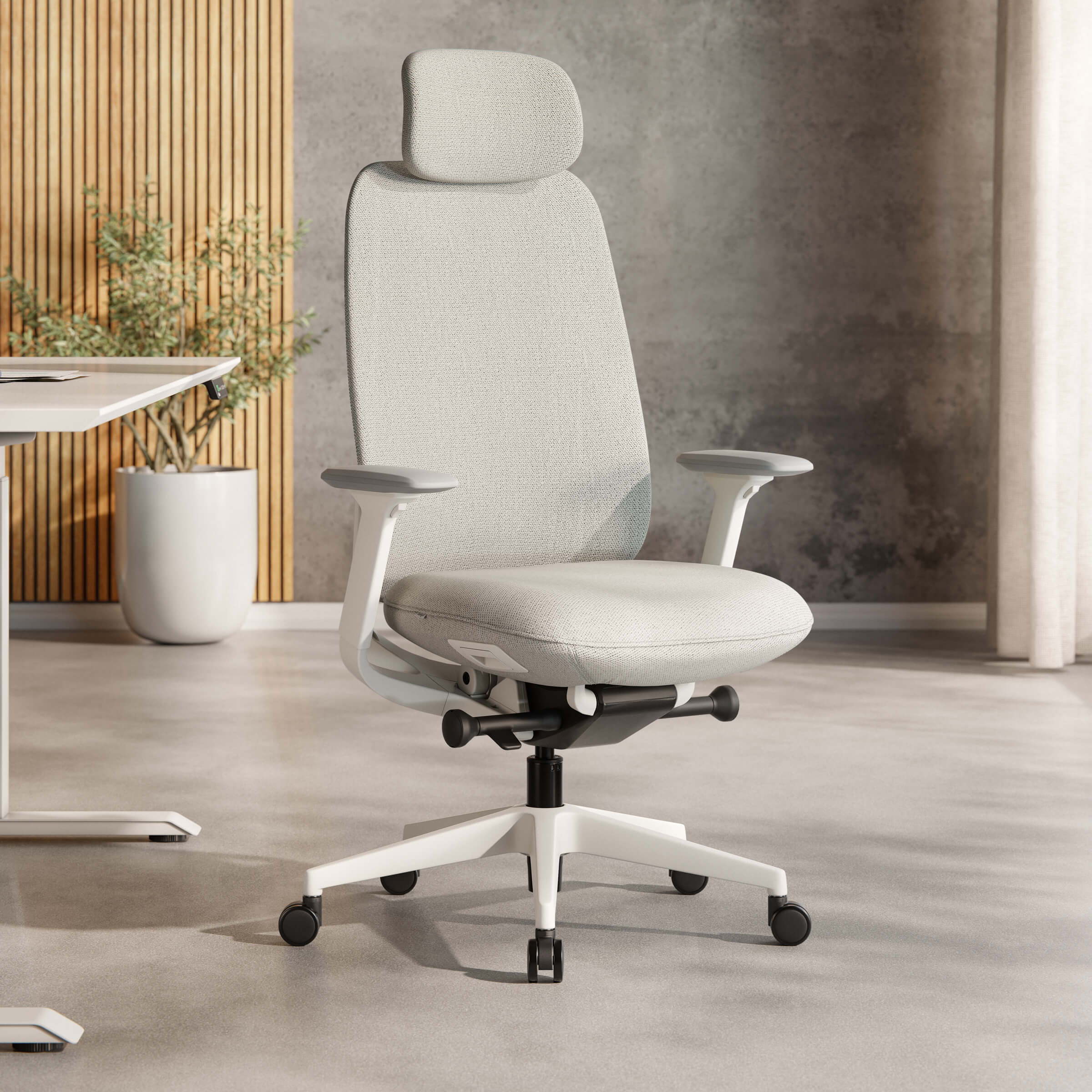 Cloud Premium Office Chair in White with Armrests and Headrest in a Comfortable and Modern Home Office