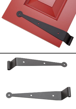 Black metal brackets for mounting, shown above a red door panel.