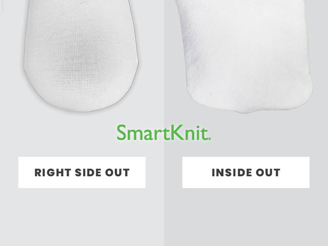 SmartKnit seamless socks shown right side out and inside out