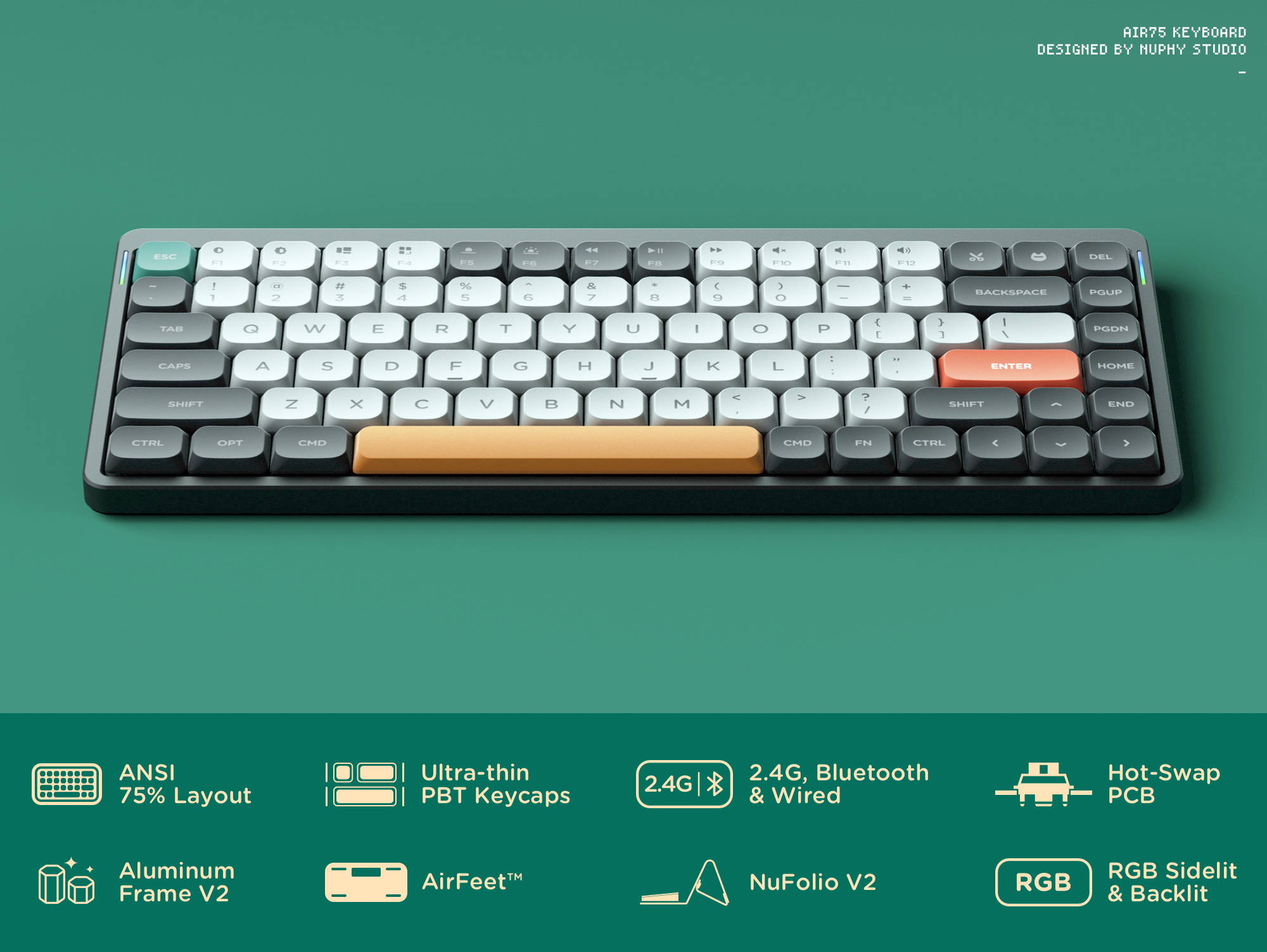 Clavier Mécanique Sans Fil Nuphy Air75 V3 - Format 75% Low Profile - Connectivité Bluetooth/2.4G/USB-C - Switch Remplaçables à Chaud - Noir Ou Blanc