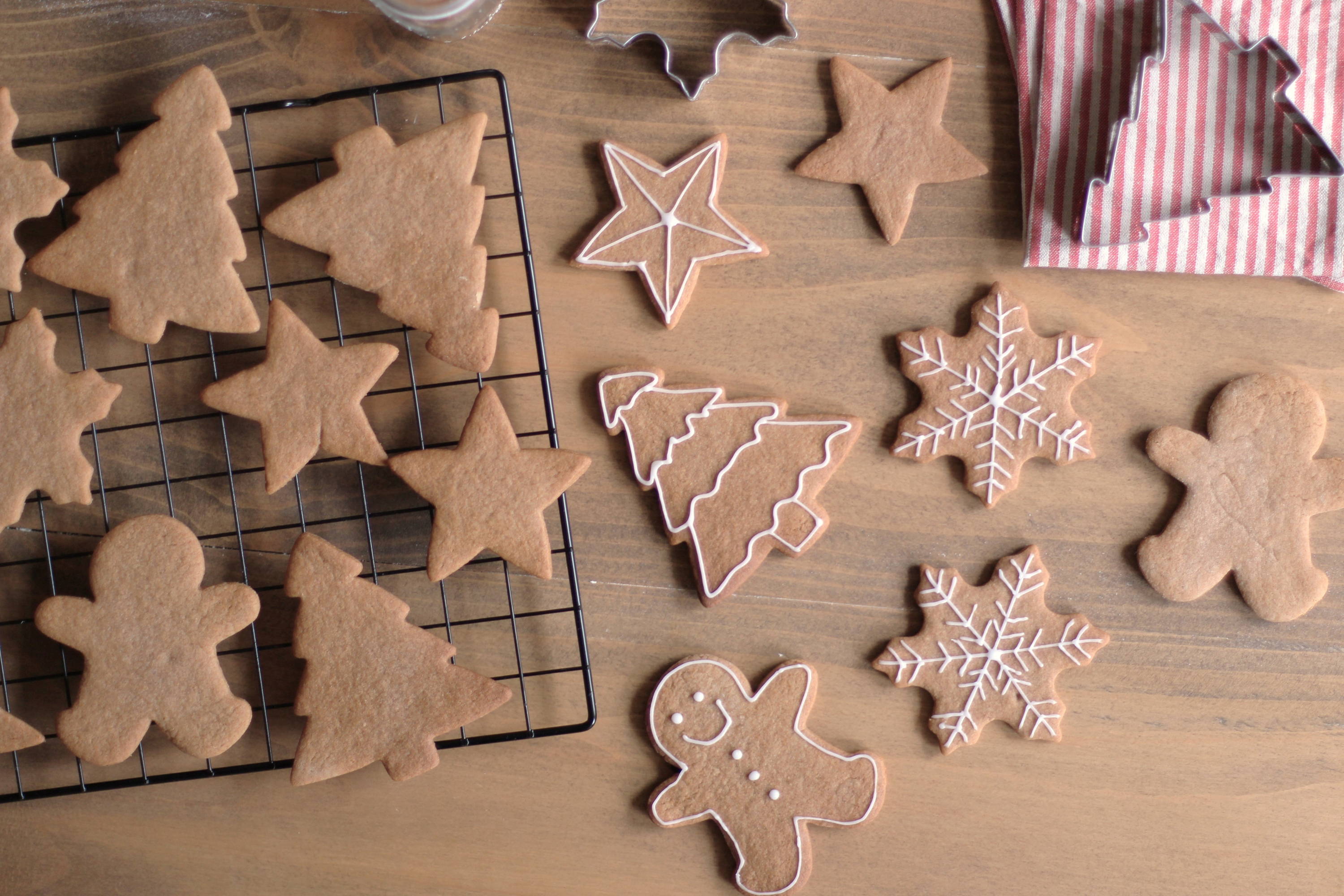 Christmas biscuits decorated in a festive kitchen