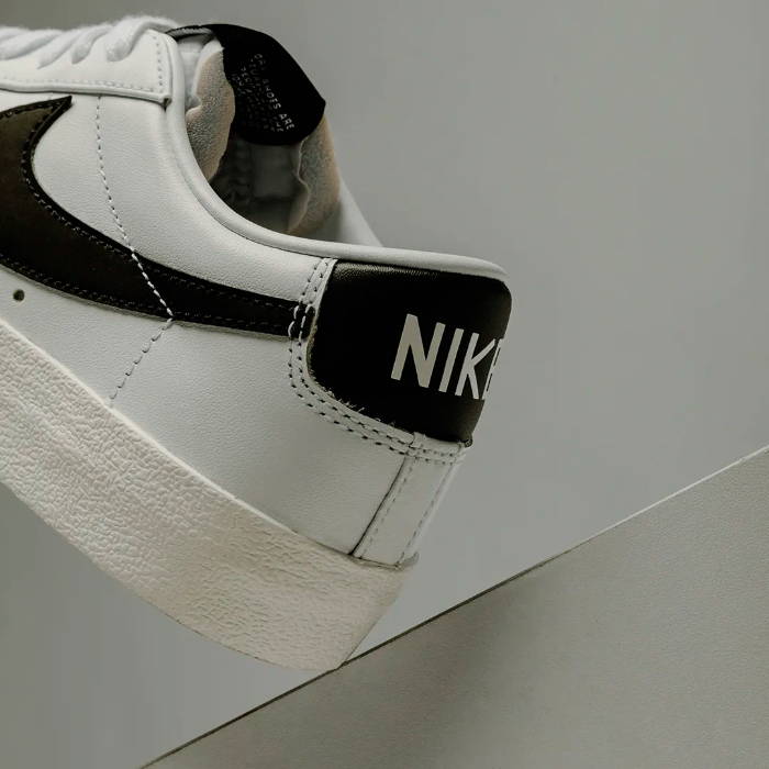 closeup of heel of white nike blazer low